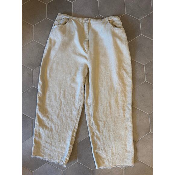 Jillian Jones Linen Pants 16W Wide Leg Unfinished Hem 24" Inseam Beige - Picture 1 of 7